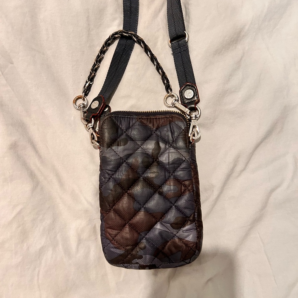 MZ Wallace Black and Brown Quilted Crossbody Bag with Silver Hardware